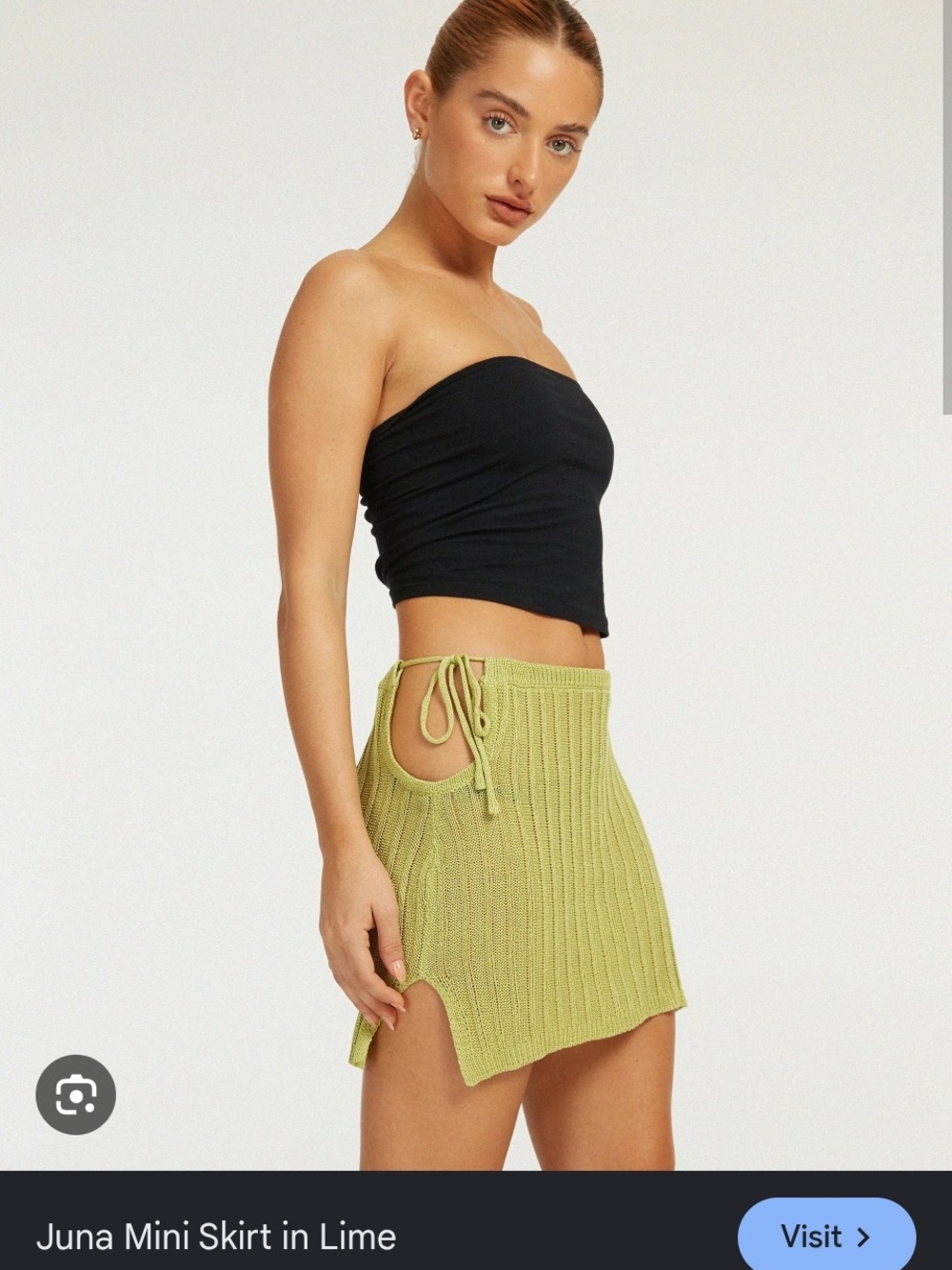 Motel Rocks Lime Ribbed Mini Skirt with Hip Tie Detail